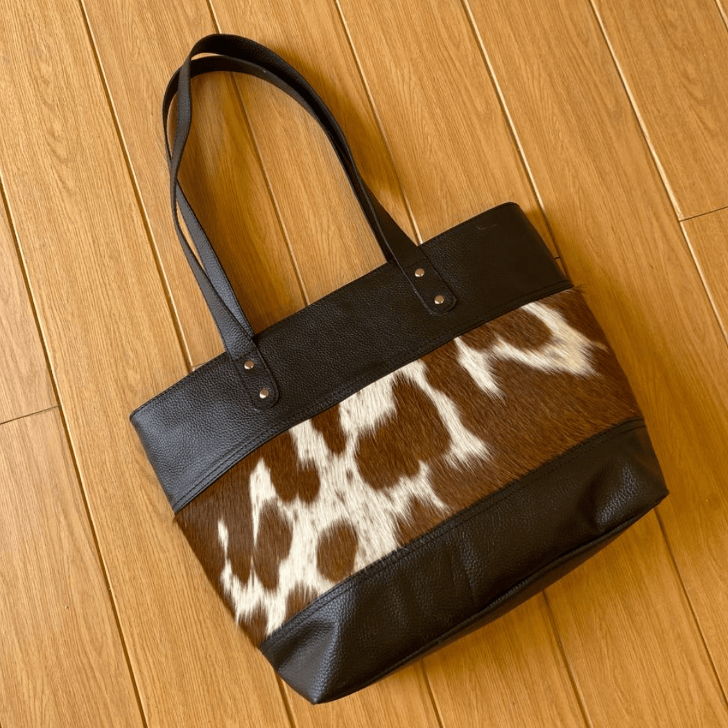Rustic Cowhide Tote Bag with Hair-On Hide