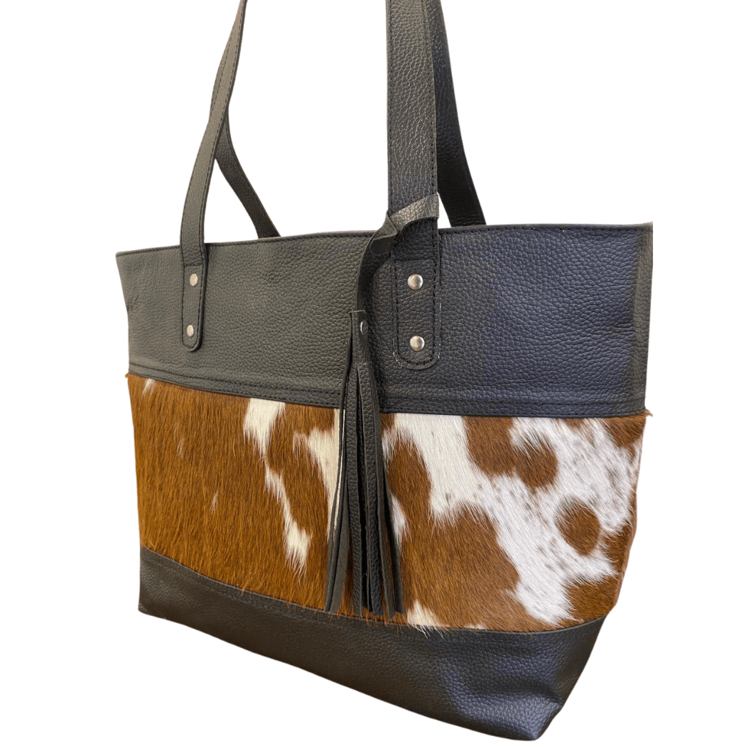 Rustic Cowhide Tote Bag with Hair-On Hide