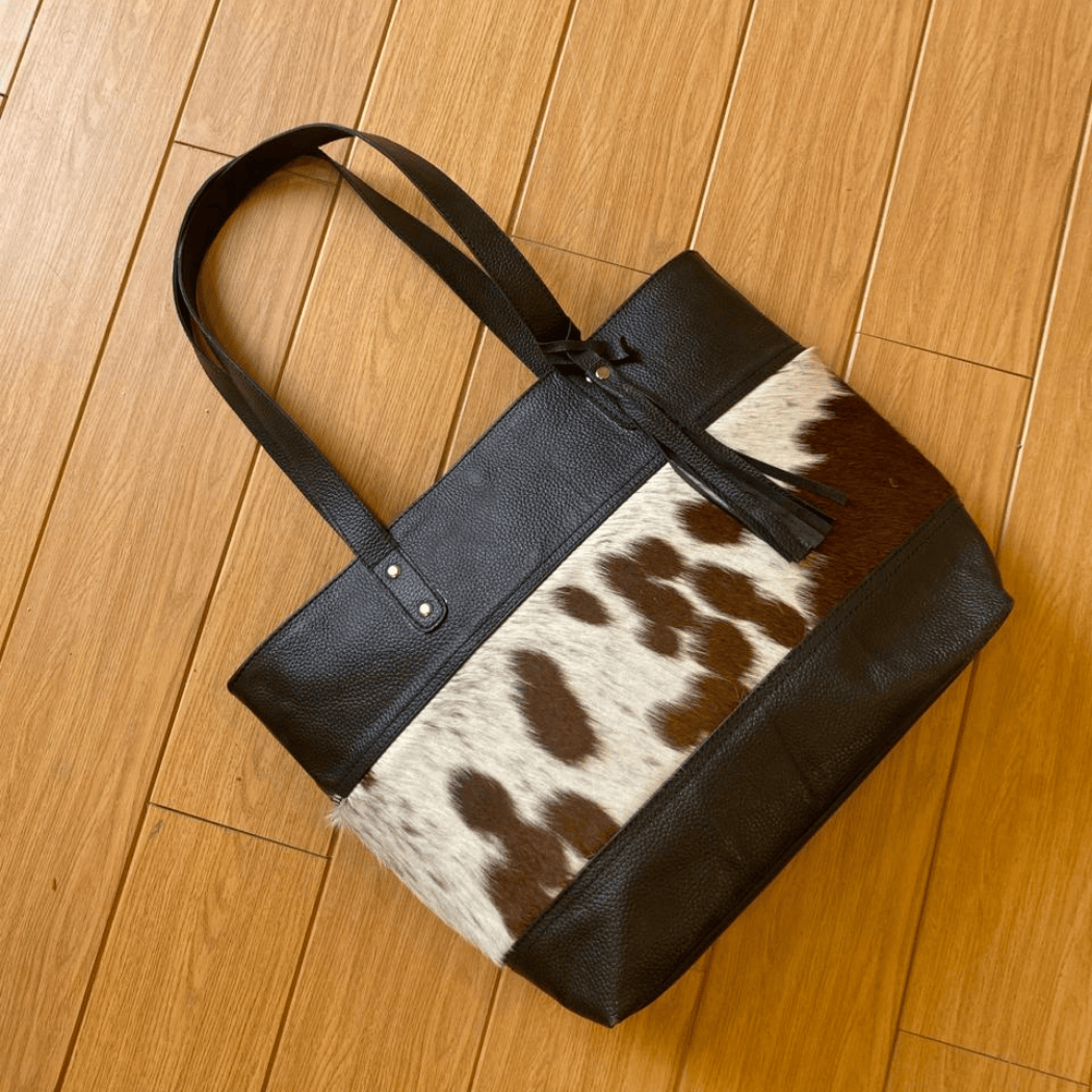 Rustic Cowhide Tote Bag with Hair-On Hide