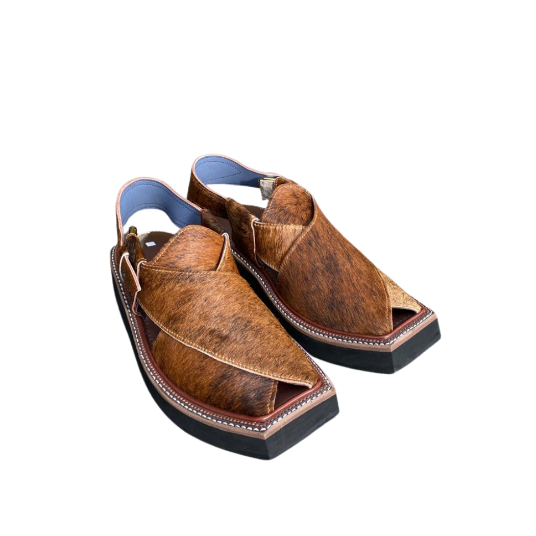 Cow Leather Kaptaan Chappal – Natural Hair-On Cowhide