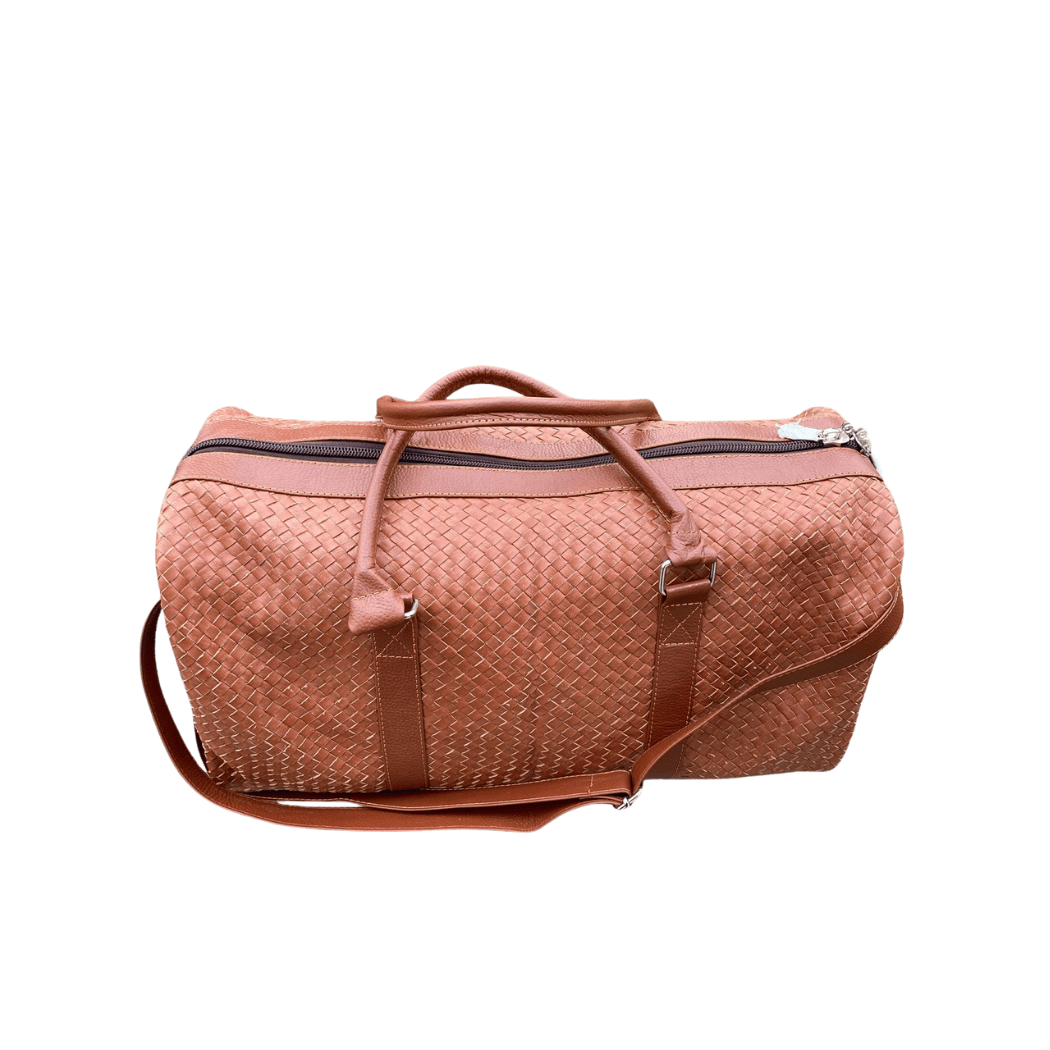 Artisan Woven Leather Duffel Bag – Genuine Cowhide Travel Bag