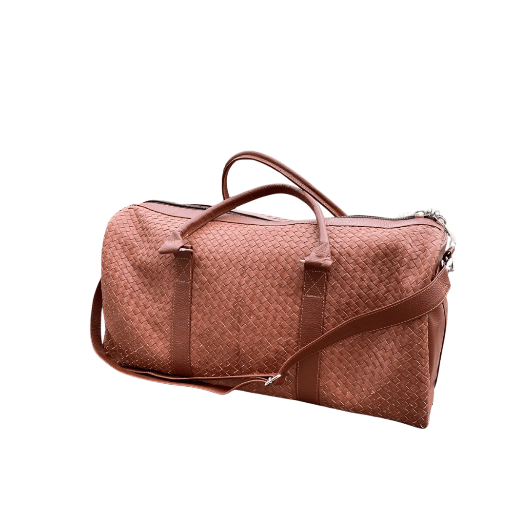 Artisan Woven Leather Duffel Bag – Genuine Cowhide Travel Bag