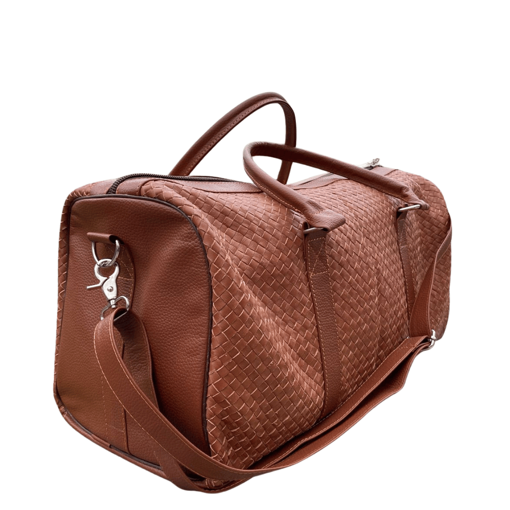 Artisan Woven Leather Duffel Bag – Genuine Cowhide Travel Bag
