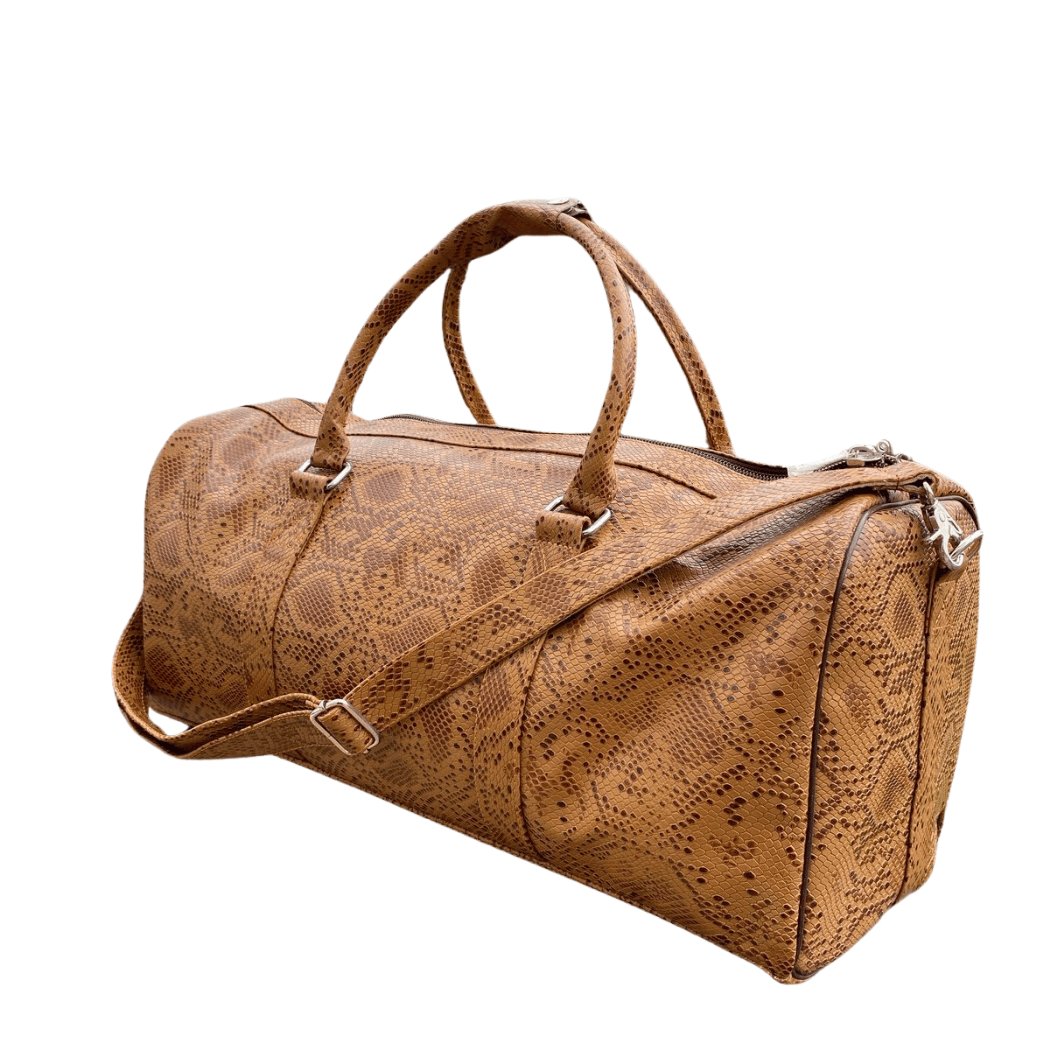 Luxury Cow Leather Duffel – Snake Texture Embossed Travel Bag