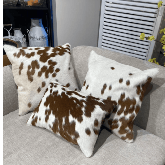 Brown & White Cowhide Cushion Cover | Natural Leather Pillow