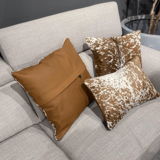 Brown & White Cowhide Cushion Cover | Natural Leather Pillow