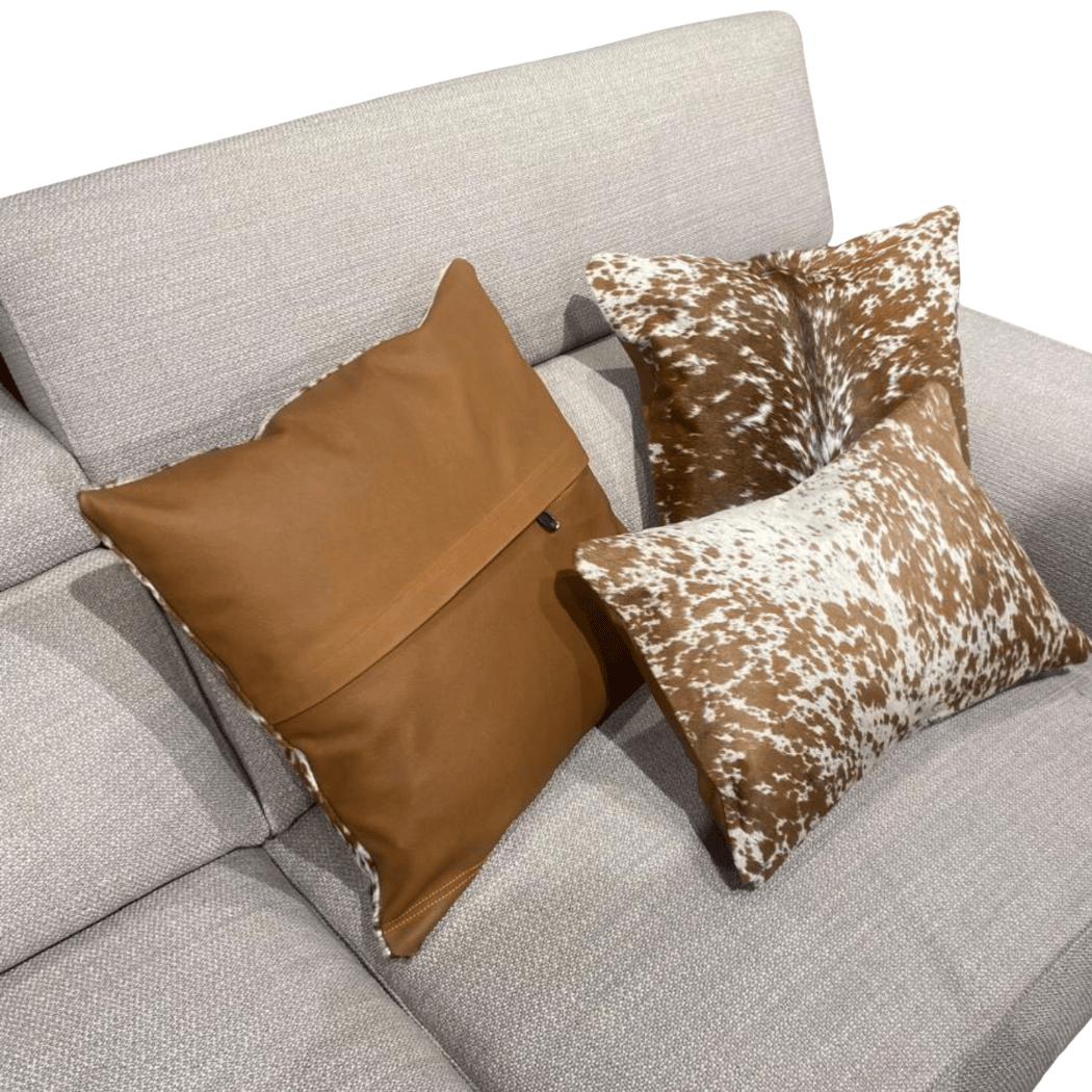 Brown & White Cowhide Cushion Cover | Natural Leather Pillow