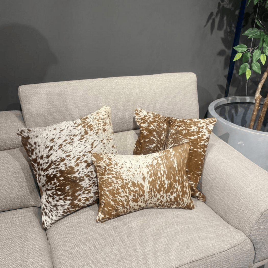 Brown & White Cowhide Cushion Cover | Natural Leather Pillow