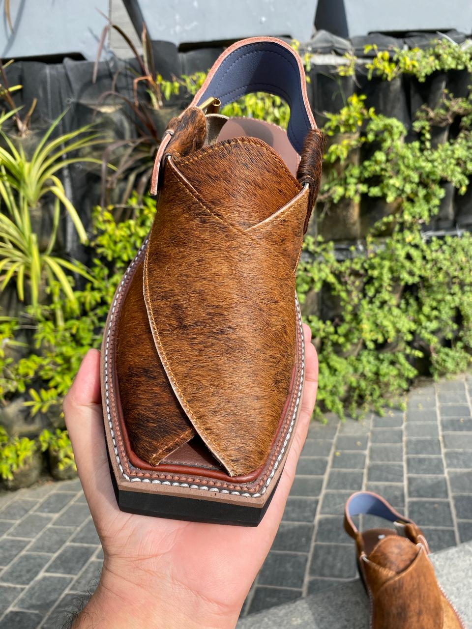 Cow Leather Kaptaan Chappal – Natural Hair-On Cowhide