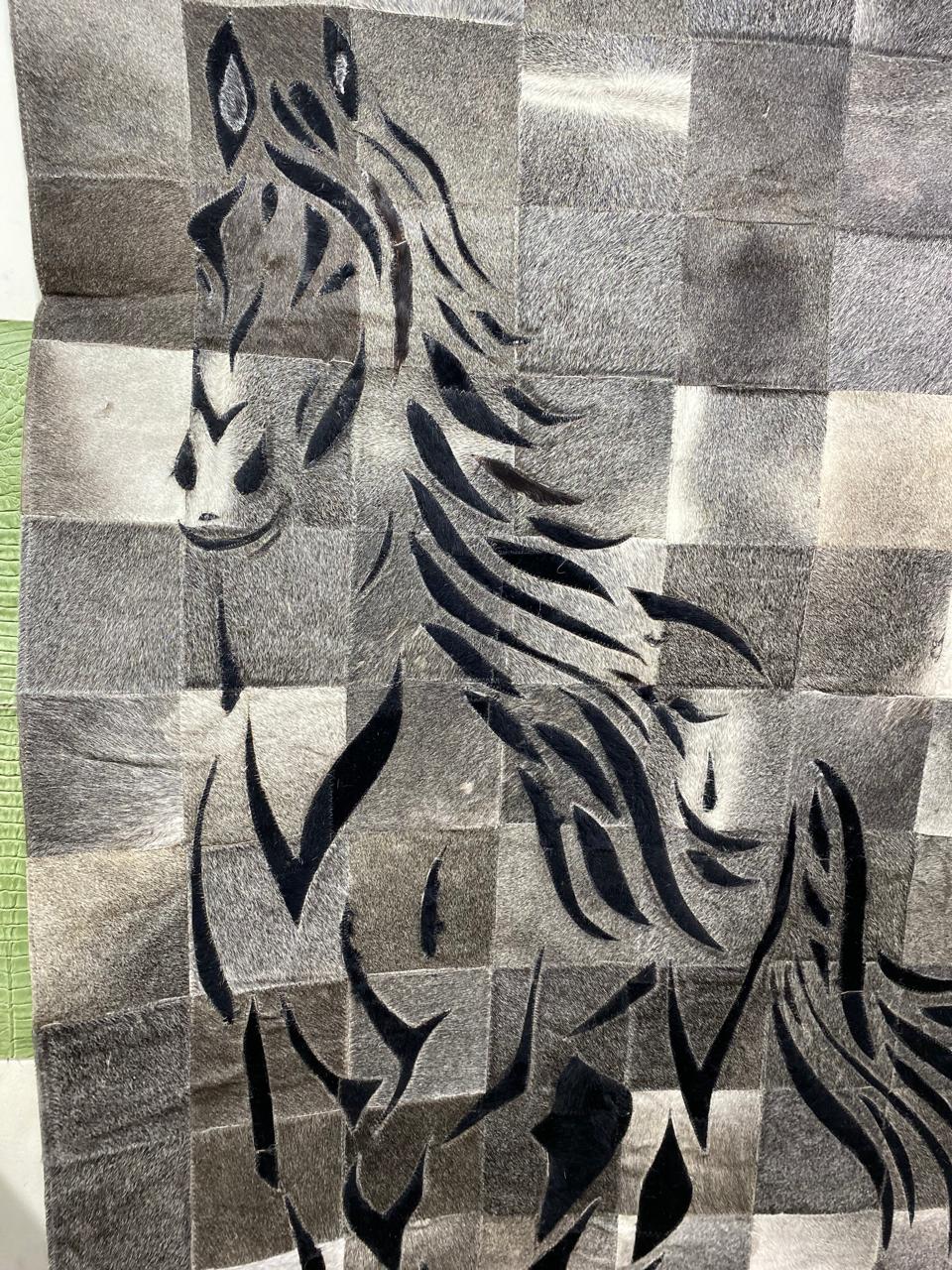 Cowhide Patch Work Rug – Horse Design