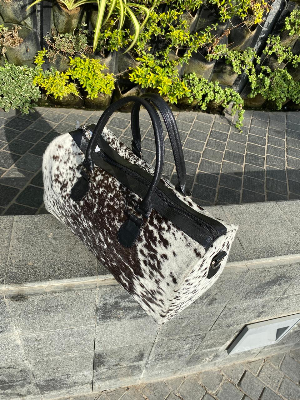 Black & White Cowhide Medium Duffel Bag