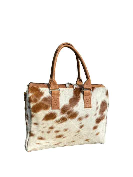 Brown & White Cowhide Tote Bag
