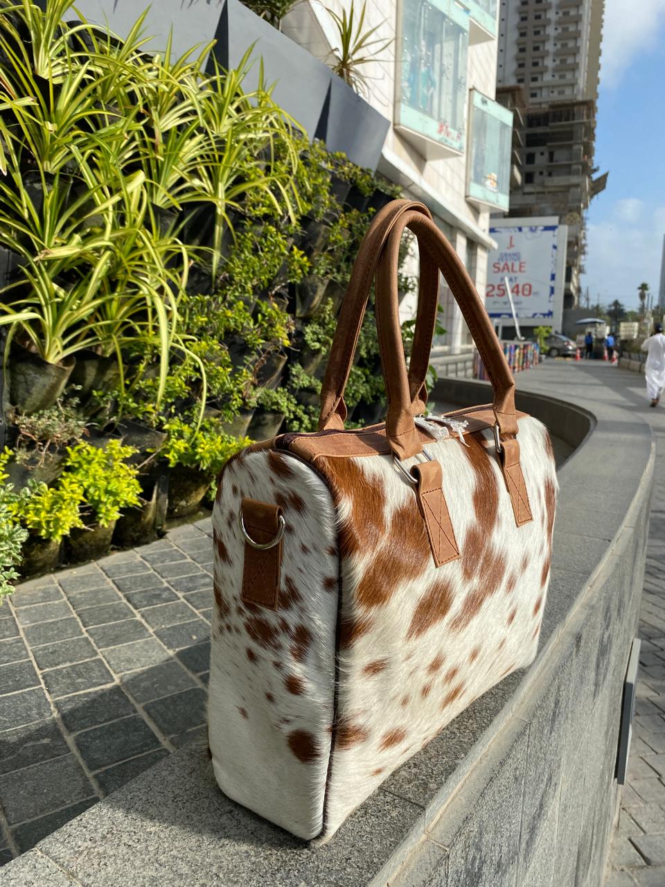 Brown & White Cowhide Tote Bag