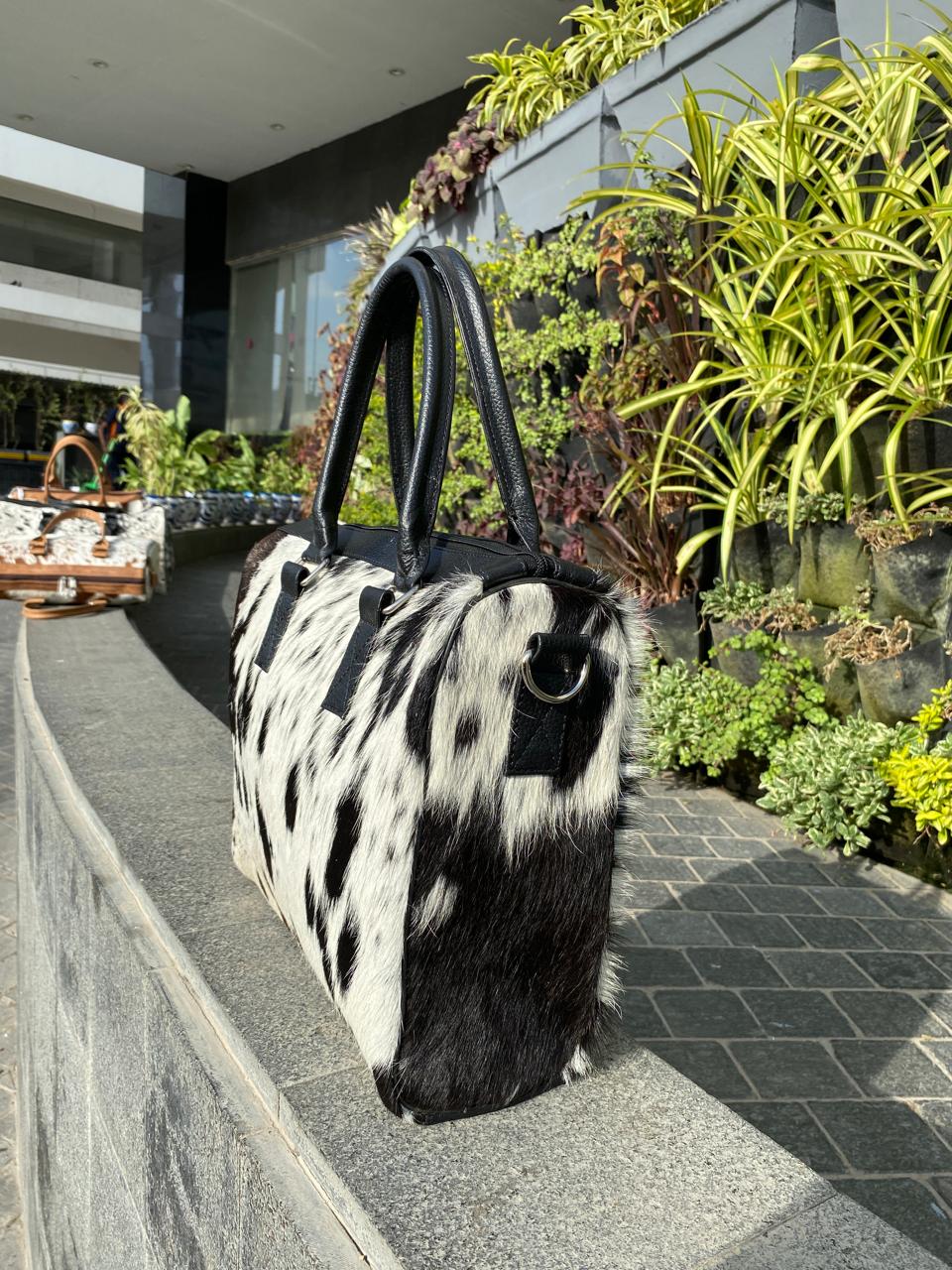Black & White Cowhide Tote Bag