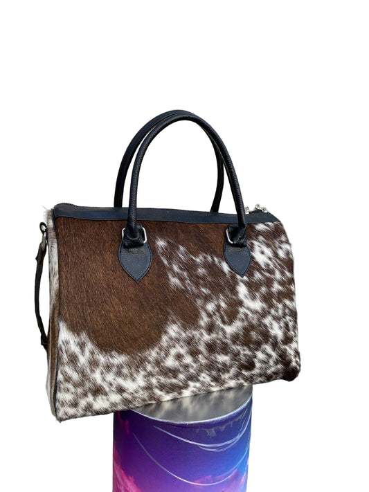 Brown & White Cowhide Tote Bag