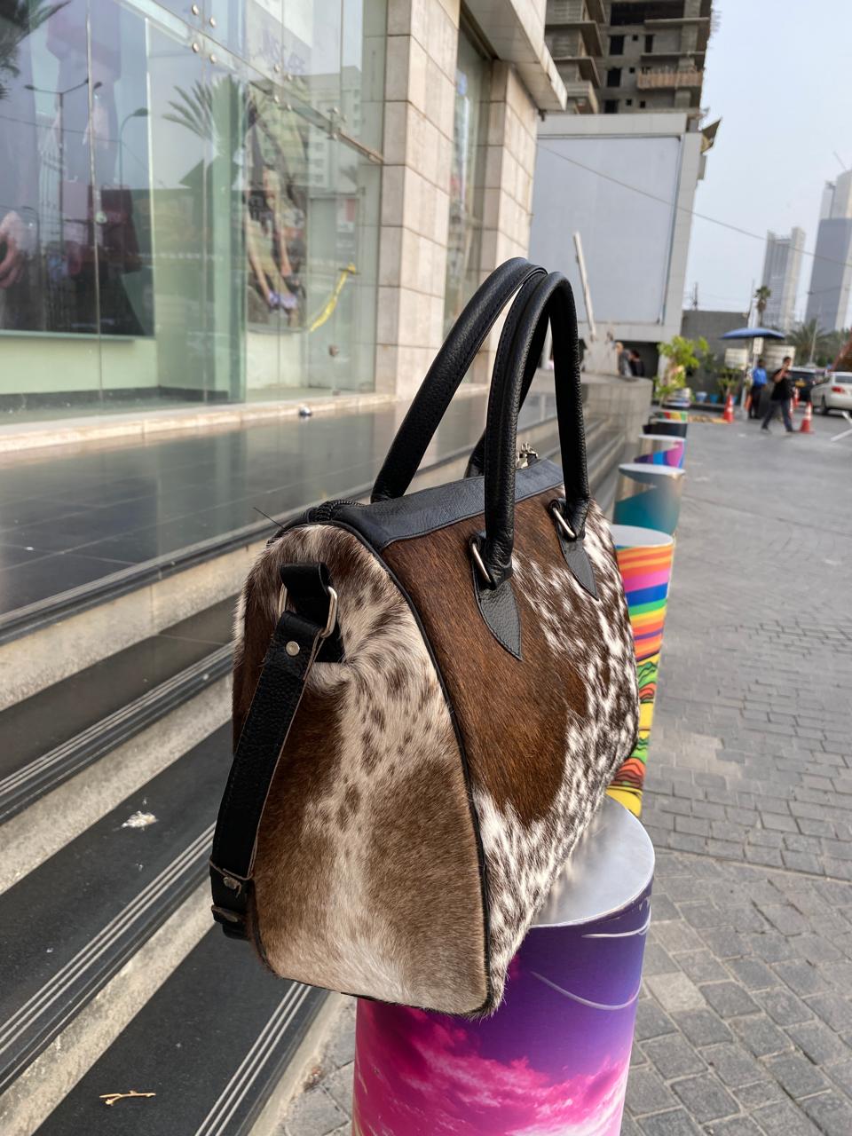 Brown & White Cowhide Tote Bag