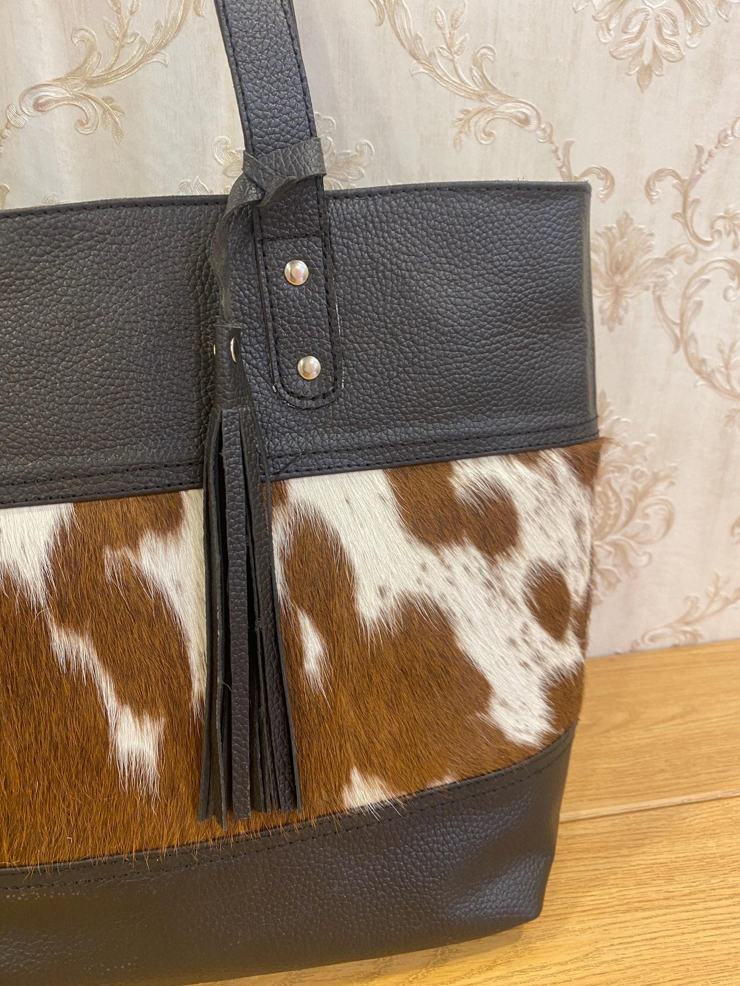 Rustic Cowhide Tote Bag with Hair-On Hide