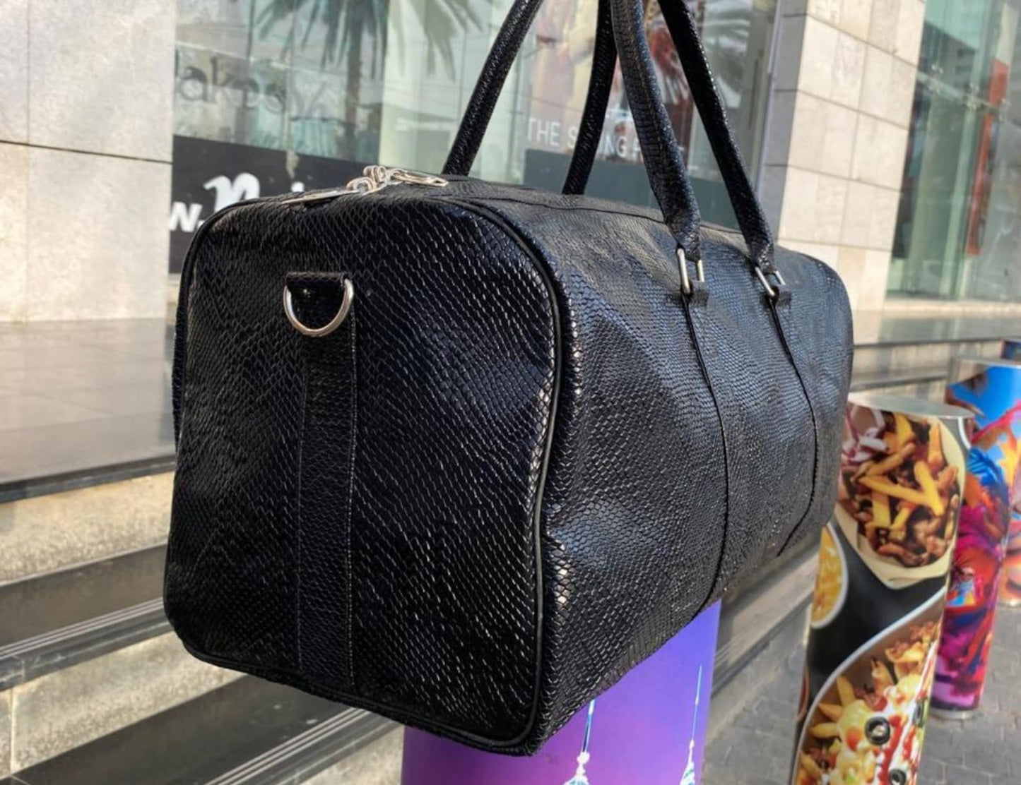 Leather Duffel Bag Snake Texture