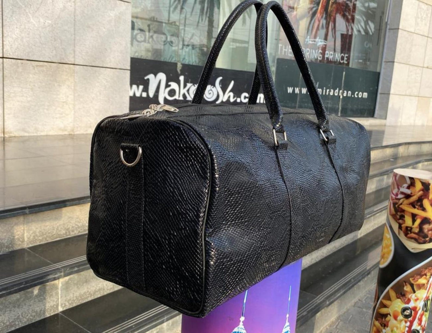 Leather Duffel Bag Snake Texture