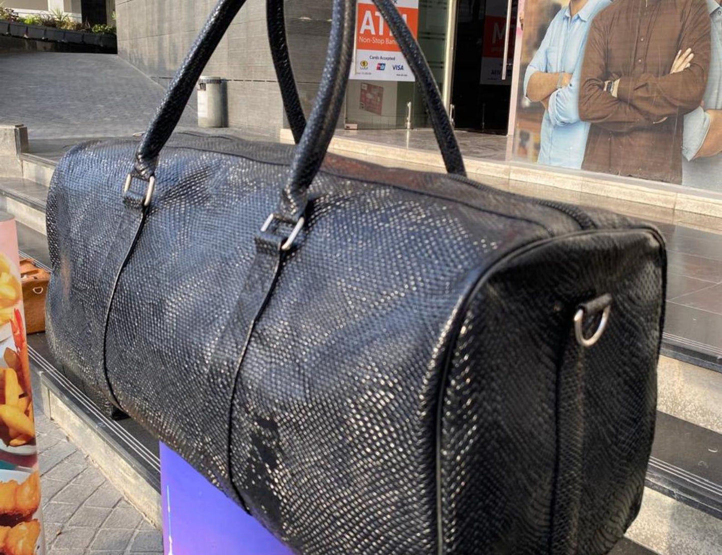 Leather Duffel Bag Snake Texture