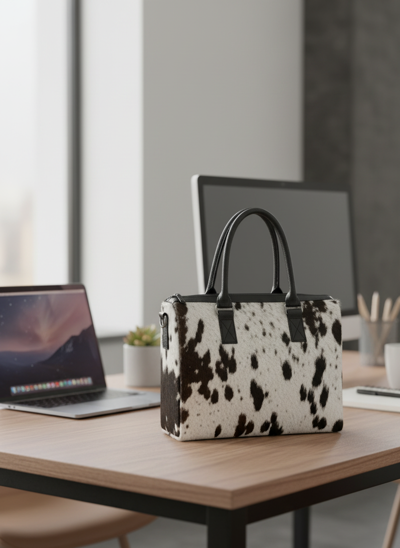 Black & White Cowhide Tote Bag