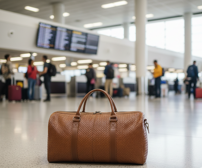 Artisan Woven Leather Duffel Bag – Genuine Cowhide Travel Bag