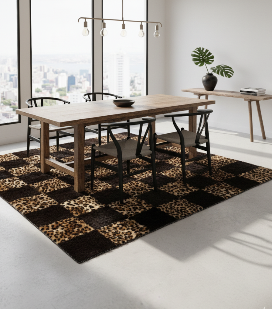Leona Rabbit Patchwork Rug – Leopard Print Edition
