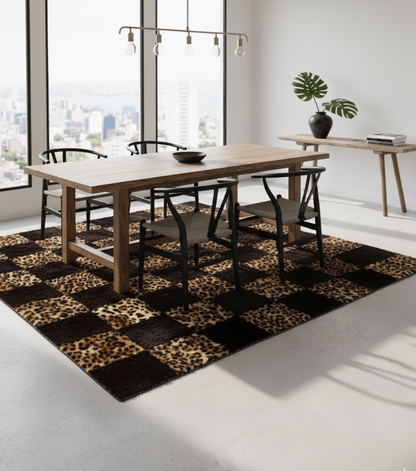Leona Rabbit Patchwork Rug – Leopard Print Edition