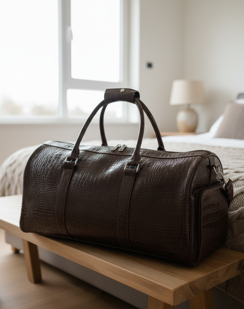 Croc Embossed Duffel Bag – Genuine Cow Leather Handcrafted Design