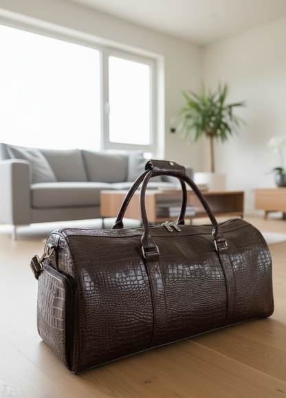 Croc Embossed Duffel Bag – Genuine Cow Leather Handcrafted Design