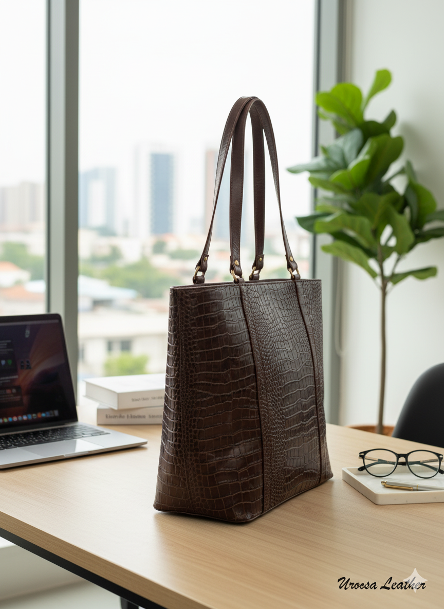 Cow Leather Croc Embossed Tote Bag