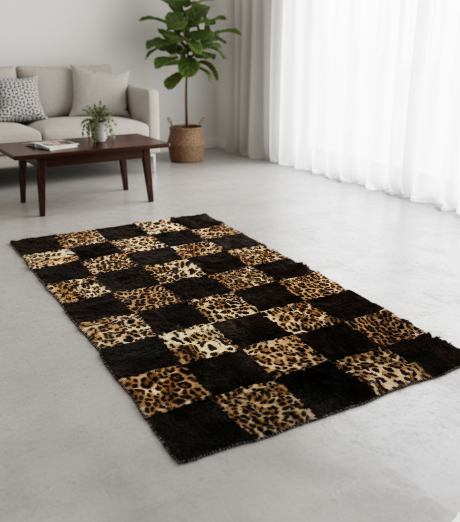 Leona Rabbit Patchwork Rug – Leopard Print Edition