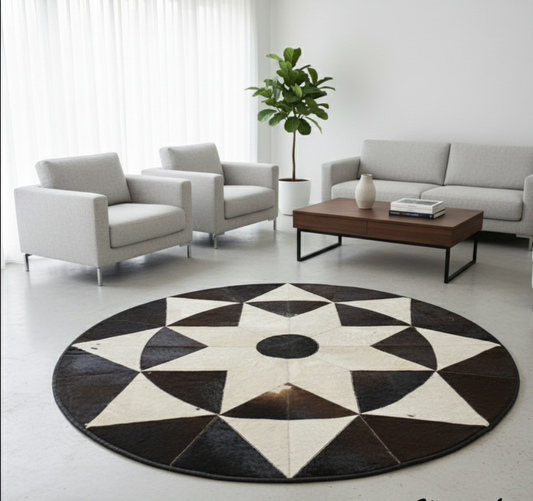 Black & White Round Cowhide Rug