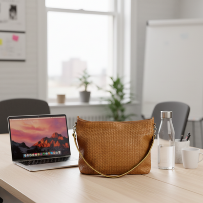 Handwoven Beige Sheep Leather Handbag