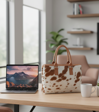 Brown & White Cowhide Tote Bag