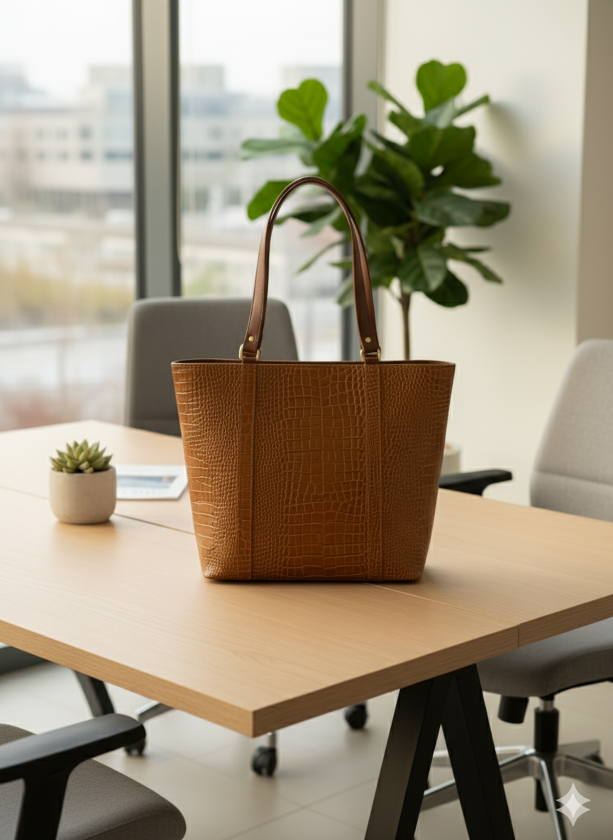 Cow Leather Croc Embossed Tote Bag