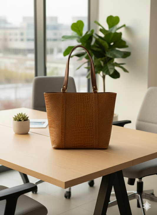 Cow Leather Croc Embossed Tote Bag