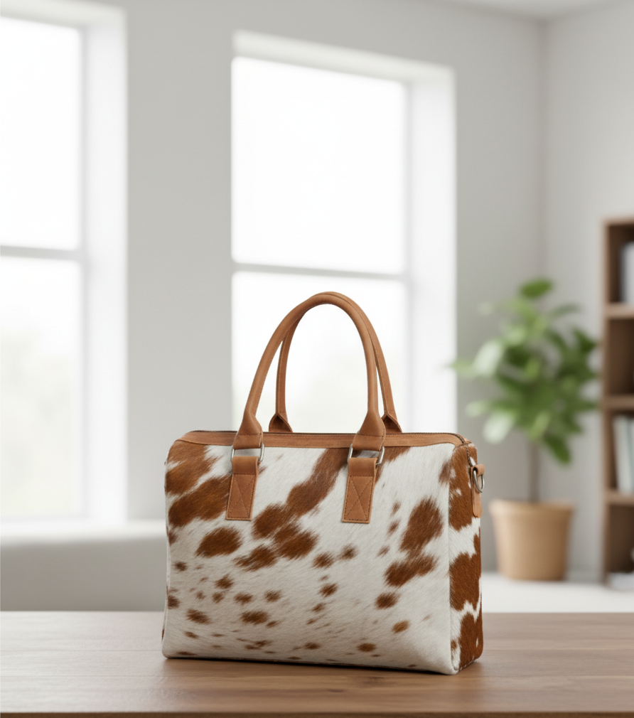 Brown & White Cowhide Tote Bag