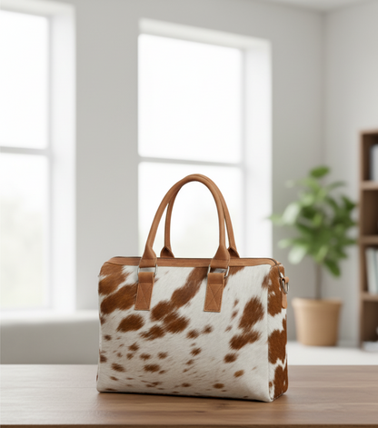 Brown & White Cowhide Tote Bag