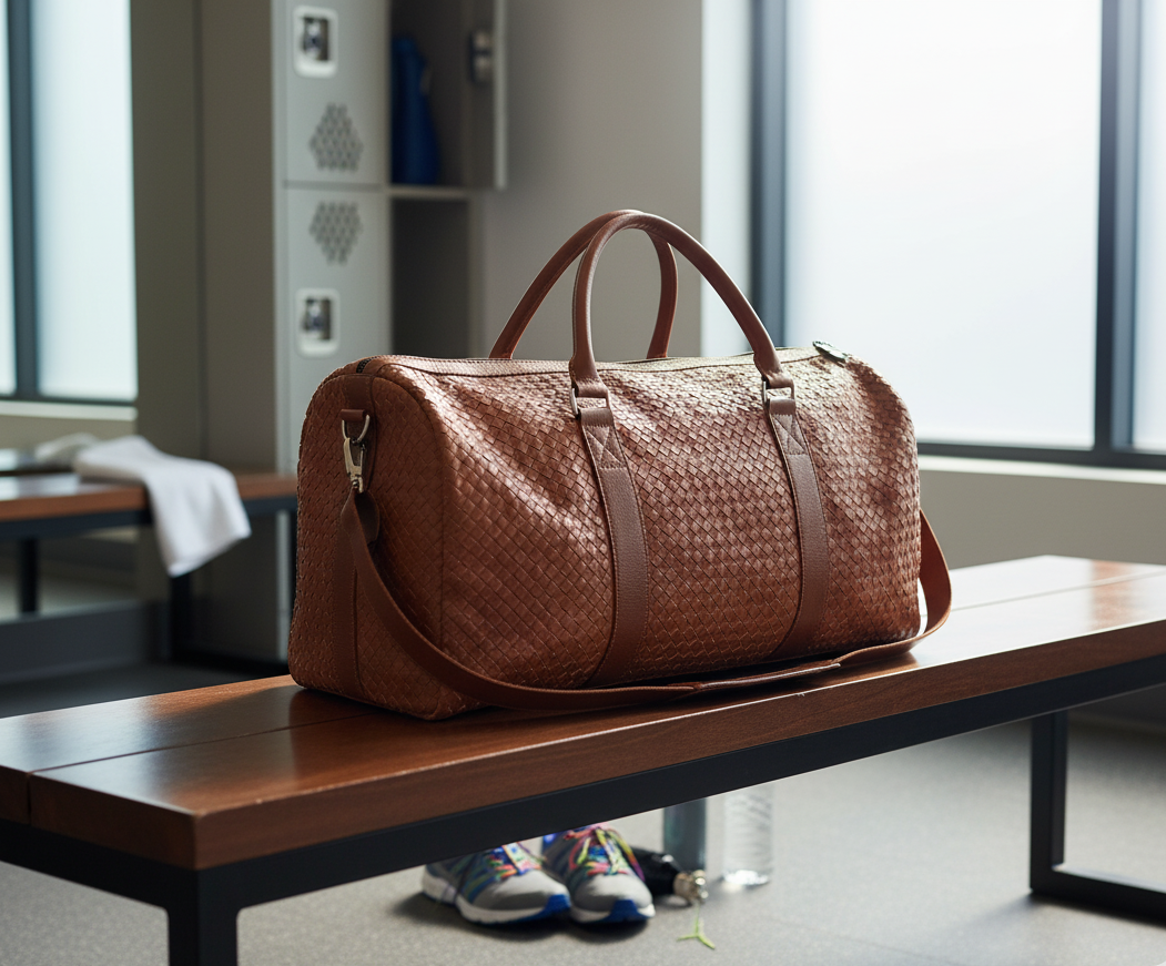 Artisan Woven Leather Duffel Bag – Genuine Cowhide Travel Bag