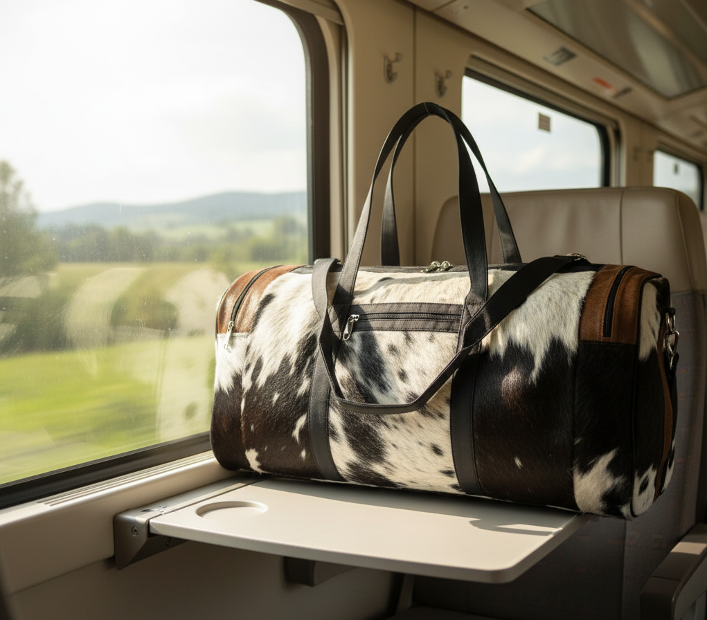 Black & White Cowhide Large Duffel Bag