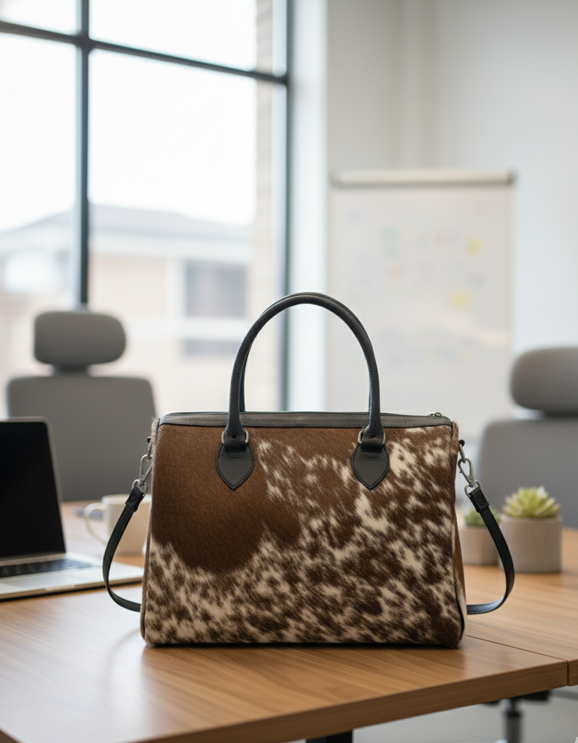 Brown & White Cowhide Tote Bag