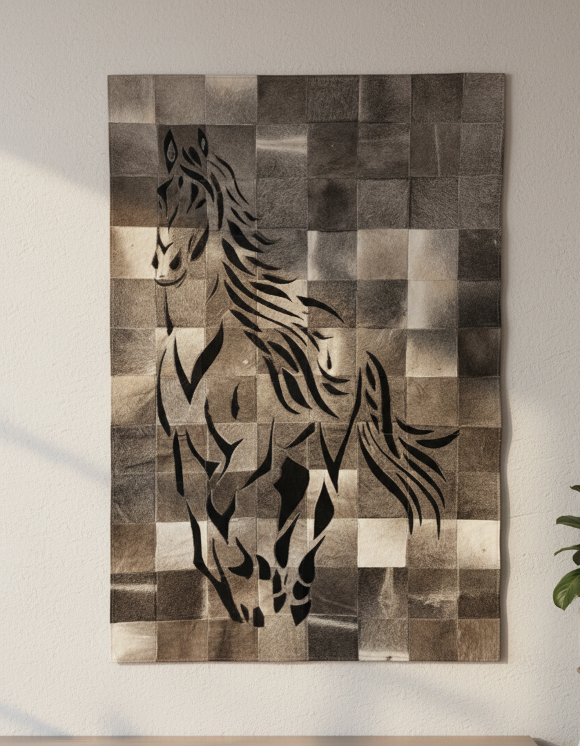 Cowhide Patch Work Rug – Horse Design