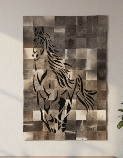 Cowhide Patch Work Rug – Horse Design