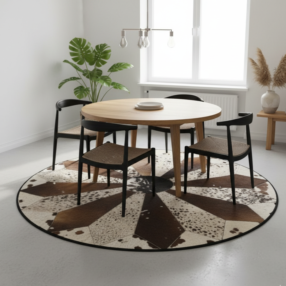 Brown & White Round Cowhide Rug – 5x5