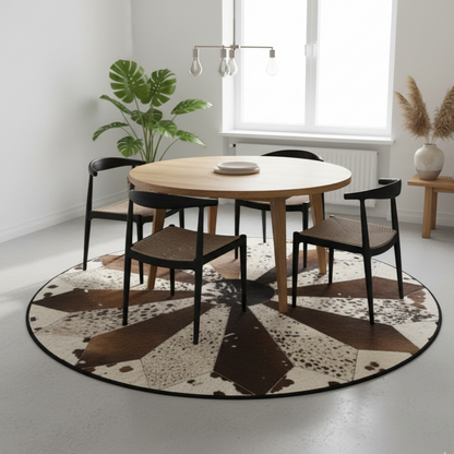 Brown & White Round Cowhide Rug – 5x5