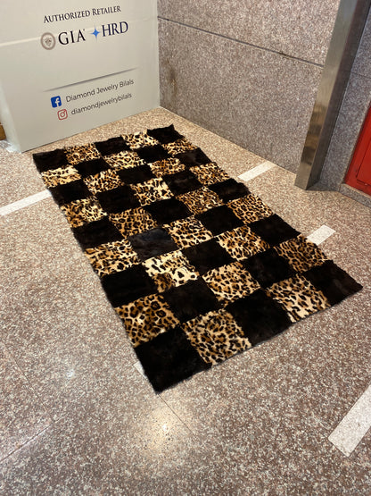 Leona Rabbit Patchwork Rug – Leopard Print Edition