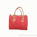Handwoven Pink & Beige Sheep Leather Ladies Handbag