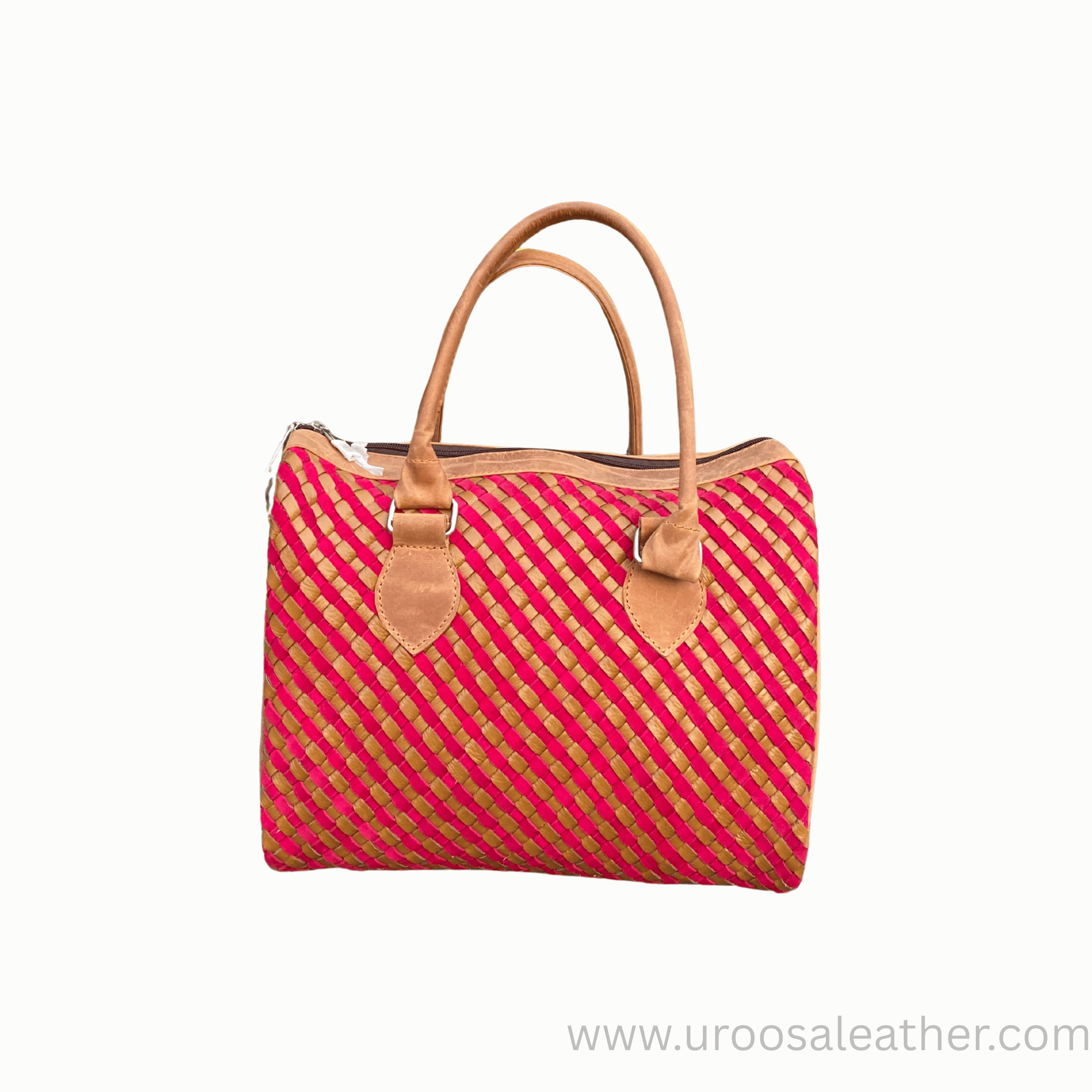Handwoven Pink & Beige Sheep Leather Ladies Handbag