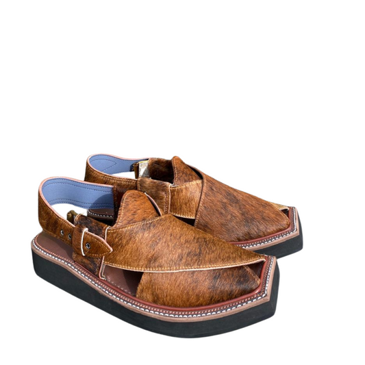 Cow Leather Kaptaan Chappal – Natural Hair-On Cowhide